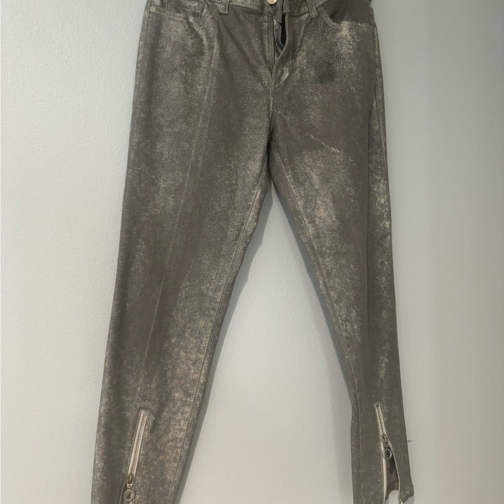 Metallic Gray Ankle Jeans